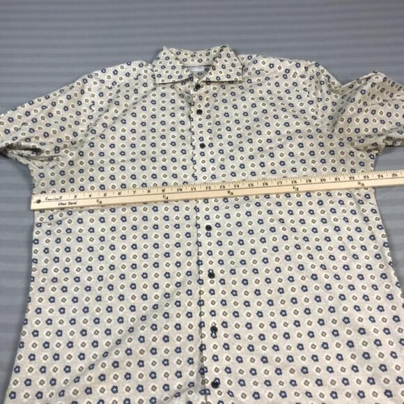 Emanuel Berg Shirt Mens 16.5 Large Beige Blue Floral Print Modern Fit Button Up - Picture 3 of 6